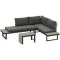 Outsunny 4 Seater L Shaped Aluminium Sectional Garden Furniture Set with 2 Loveseats and Wood-Plastic Coffee Table - Dark Grey - 1