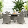 Outsunny 4 Seater Rattan Garden Furniture Set with Cushions, Round PE Rattan Dining Set with Glass-Top Table, Umbrella Hole, Outdoor Garden Table and Chairs, Grey - 9