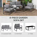 Outsunny 4 Pieces Garden Sofa Set 2 Single Armchair 1 Bench & Side Table Set Aluminium Frame Patio Furniture with Cushions Grey - 4