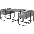 Outsunny 4 Seater Rattan Cube Garden Furniture Set, Rattan Dining Set with Cushions, Outdoor Dining Table and Chairs with Rectangular Wood Grain Plastic Top Table for Patio, Balcony, Grey - 1
