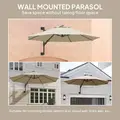 Outsunny 3(m) Wall-Mounted Parasol Shade, with Handle - Khaki - 8