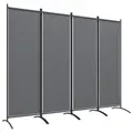 Outsunny 4 Panel Folding Room Divider, 1.7m Privacy Screen with Wide Feet, Portable Freestanding Metal Partition Separator for Office, Living Room, Bedroom, Dining Room, Dark Grey - 1