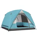 Outsunny 3-4 Person Camping Tent, Easy Set Up Waterproof Dome Tent with Sewn-in Groundsheet, Mesh Windows, Pocket and Hook for Camping, Hiking, Backpacking, Navy Blue and Light Blue - 1