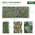 Outsunny 4 Pieces Expanding Trellis Fence, 2m x 1m Decorative Trellis with Artificial Leaves Garden Telescopic Hedge Privacy Screen Greenery Walls for Garden Balcony Home Decor - 3