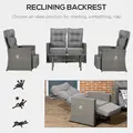 Outsunny 4 Piece Rattan Garden Furniture Set Outdoor Sofa Sectional Set with Glass Top Table for Poolside, Grey - 6