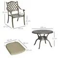 Outsunny 4 Seater Outdoor Dining Set Antique Cast Aluminium Garden Furniture Set with Cushions Round Dining Table with Parasol Hole, Bronze - 3