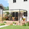 Outsunny 4 x 3(m) Metal Pergola with Retractable Roof, Garden Gazebo Canopy Shelter for Outdoor, Patio, Cream White - 2