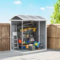 Outsunny 4 x 6ft Garden Shed, Plastic Shed with Floor, Window, Lockable Door and Vents, Resin Tool Shed for Outdoor Patio Storage, Zero Maintenance, Grey - 9