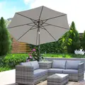 Outsunny 3(m) Tilting Parasol Garden Umbrellas, Outdoor Sun Shade with 8 Ribs, Tilt and Crank Handle for Balcony, Bench, Garden, Light Grey - 9