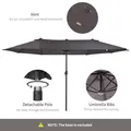 Outsunny 4.6m Garden Parasol Double-Sided Sun Umbrella Patio Market Shelter Canopy Shade Outdoor Grey - 6