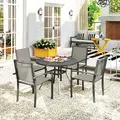Outsunny 5 Piece Garden Furniture Set, Garden Dining Set with Round Table and 4 Stackable Chairs, Steel Frame, for Outdoor, Patio, Terraces, Dark Grey - 9