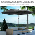 Outsunny 4.6M Sun Umbrella Canopy Double-sided Crank Sun Shade w/ Cross Base Grey - 4