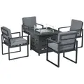 Outsunny 5-Piece Aluminium Garden Furniture Sets, 4 Seater Outdoor Conversational Dining Set with Gas Fire Pit Table Cushions for Yard, Poolside, Patio, Grey - 1