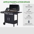 Outsunny 4+1 Burner Gas BBQ Grill, Outdoor Barbecue Trolley with Wheels, Warming Rack, Side Shelves, Cabinet, Thermometer for Garden, Party, Camping, 125 L x 51 W x 100 H cm, Black - 7