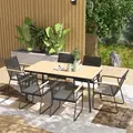 Outsunny 6 Seater Garden Dining Set with Soft Cushions, Rattan Backrest, Rectangular Plastic Top, Garden Furniture Set, Outdoor Dining Table and Chairs for Patio, Balcony, Poolside, Nature Wood Finish - 2