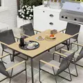 Outsunny 6 Seater Garden Dining Set with Soft Cushions, Rattan Backrest, Rectangular Plastic Top, Garden Furniture Set, Outdoor Dining Table and Chairs for Patio, Balcony, Poolside, Nature Wood Finish - 7