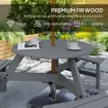Outsunny 6 Seater Wooden Picnic Table and Garden Benches Set, Round Garden Dining Set with 3 Benches and Umbrella Hole Outdoor Garden Park, Grey - 5