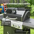Outsunny 4+1 Burner Gas BBQ Grill with Clear View Lid, Portable Gas Barbecue Grill with Built-in Thermometer, Side Table, Cabinet, Wheels, Grease Tray for Garden Party Outdoor Cooking, Black - 6