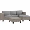 Outsunny 5-Piece Rattan Patio Furniture Set with Corner Sofa, Footstools, Coffee Table, for Poolside, Brown - 1