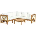 Outsunny 6 PCS Elegant Wood Frame Outdoor Patio Dining Set w/ Cushions Coffee Table Garden Furniture Sofa Comfort Balcony Patio Cream White - 9