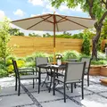 Outsunny 5 Piece Garden Furniture Set, Garden Dining Set with Round Table and 4 Stackable Chairs, Steel Frame, for Outdoor, Patio, Terraces, Dark Grey - 8