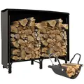 Outsunny 4FT Firewood Rack with Canvas Carrier Bag and 600D Oxford Waterproof Cover, Metal Log Store Indoors, Log Storage Rack Holder for Outdoor Indoor Fireplace, Black - 1