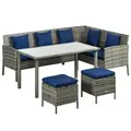 Outsunny 5 Pieces Rattan Garden Furniture Set with Dining Table, Cushions - Dark Blue - 1