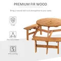 Outsunny 6 Seater Wooden Picnic Table and Garden Benches Set, Round Garden Dining Set with 3 Benches and Umbrella Hole Outdoor Garden Park, Brownish Red - 5