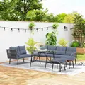 Outsunny 6 Piece Rattan Garden Furniture Set, 8 Seater Garden Corner Sofa with Cushions and Glass Top Table, Sectional Outdoor Furniture Conservatory Set for Patio, Charcoal Grey - 9