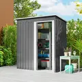 Outsunny 5 x 3ft Garden Storage Shed with Sliding Door and Sloped Roof Outdoor Equipment Tool, Light Grey - 2