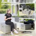 Outsunny 5 Piece Rattan Garden Furniture Set, Nesting Outdoor Furniture Conversation Set with 2 Footstools, WPC Storage Coffee Table and Cushions, Wicker Garden Sofa for Conservatory, Terrace, Grey - 6