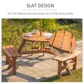 Outsunny 6 Seater Wooden Picnic Table and Garden Benches Set, Round Garden Dining Set with 3 Benches and Umbrella Hole Outdoor Garden Park, Brownish Red - 6