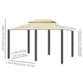 Outsunny 4m x 3(m)Garden Gazebo, Double Roof Outdoor Gazebo Canopy Shelter with Curtains, Solid Steel Frame for Lawn and Deck, Beige - 3