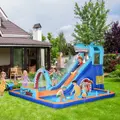 Outsunny 6 in 1 Shark-Themed Bouncy Castle, Inflatable Water Park, with Slide, Pool, Trampoline, Blower, for Ages 3-8 Years - 2