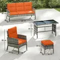 Outsunny 6 Pieces Rattan Garden Furniture Set with Dining Table and Cushions, Orange - 3