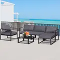 Outsunny 6 PCs Outdoor Indoor Sectional Sofa Set Thick Padded Cushions Aluminium Frame 5 Seaters 1 Coffee Table Footrest Grey - 2