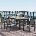 Outsunny 6 Seater Garden Dining Set with Stackable Chairs, Aluminium Frame, Rectangular Plastic Top, Garden Furniture Set, Outdoor Dining Table and Chairs for Patio, Balcony, Poolside, Grey - 2