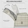 Outsunny 5 Pieces Rattan Bistro Set with Adjustable Back, Reclining Wicker Balcony Furniture with Cushions, Glass Top Coffee Table and Footstools, Outdoor Table and Chairs, Grey - 6