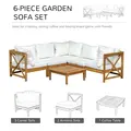 Outsunny 6 PCS Elegant Wood Frame Outdoor Patio Dining Set w/ Cushions Coffee Table Garden Furniture Sofa Comfort Balcony Patio Cream White - 4