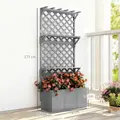 Outsunny 52L Wooden Planter, with Trellis and Shelves - Grey - 3