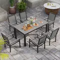 Outsunny 6 Seater Garden Dining Set with Stackable Chairs, Aluminium Frame, Rectangular Plastic Top, Garden Furniture Set, Outdoor Dining Table and Chairs for Patio, Balcony, Poolside, Grey - 7