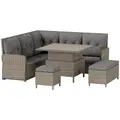 Outsunny 6 Pieces Outdoor PE Rattan Garden Furniture, Patio Wicker Sectional Conversation Corner Sofa w/ Soft Padded Cushion & Liftable Coffee Table, Light Grey - 1