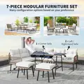 Outsunny 6 Piece Rattan Garden Furniture Set, 8 Seater Garden Corner Sofa with Cushions and Glass Top Table, Sectional Outdoor Furniture Conservatory Set for Patio, Cream White - 4