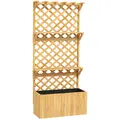 Outsunny 52L Wooden Planter, with Trellis and Shelves - Natural Finish - 1