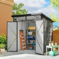 Outsunny 6 x 6ft Outdoor Storage Shed, Plastic Garden Shed with Windows and Air Vents, Outdoor Resin Tool Shed with Latch Doors for Garden, Deck, Light Grey - 2