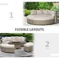 Outsunny 5 Pieces Outdoor PE Rattan Round Garden Daybed with Cushions, Aluminium Patio Furniture Set Lounge Chair Conversation Sofa Set with Liftable Coffee Table and Protect Cover, Grey - 8