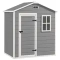 Outsunny 6 x 4ft Garden Shed, Plastic Shed with Floor, Window, Lockable Door and Vents, Wood Effect Resin Tool Shed for Outdoor, Grey - 1