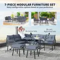 Outsunny 6 Piece Rattan Garden Furniture Set, 8 Seater Garden Corner Sofa with Cushions and Glass Top Table, Sectional Outdoor Furniture Conservatory Set for Patio, Charcoal Grey - 4