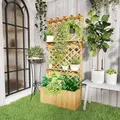 Outsunny 52L Wooden Planter, with Trellis and Shelves - Natural Finish - 2
