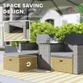 Outsunny 5 Piece Rattan Garden Furniture Set, Nesting Outdoor Furniture Conversation Set with 2 Footstools, WPC Storage Coffee Table and Cushions, Wicker Garden Sofa for Conservatory, Terrace, Grey - 4